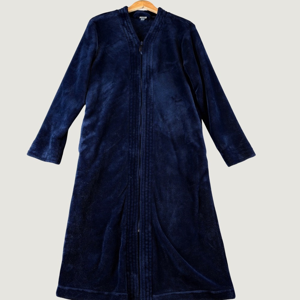 Croft & Barrow Intimates Womens M Navy Blue Plush Zip Front Robe EUC